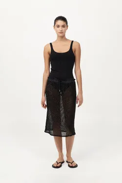 Glass Beaded Mesh Skirt - Jet Black