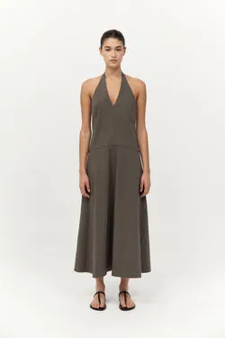 Halter Plunge Dress - Khaki