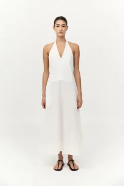 Halter Plunge Dress - White