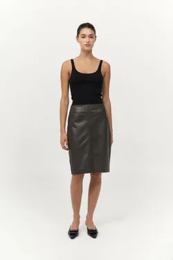 Leather Pencil Skirt - Khaki
