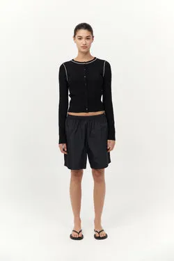 Wool Fine Line Cardigan - Black / Off White