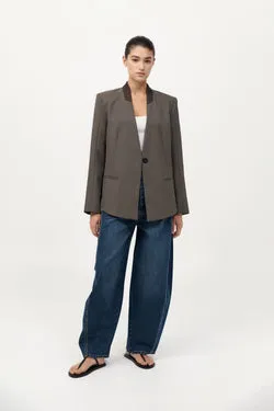 Rib Collar Blazer - Khaki