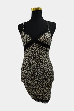 SHEIN Leopard Mini Dress with Lace Trimming