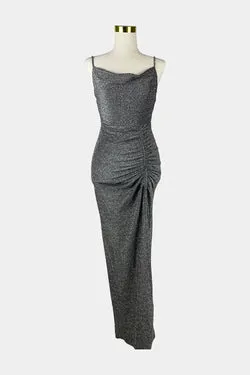 BLOSSOM Black Glitter Midi Dress