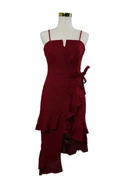 PILGRIM Red Strapless Frill Wrap Mini Dress