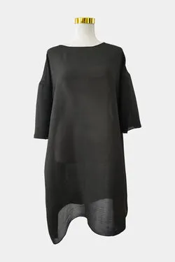 Roubi B Designs Black Sheer Smock Midi Dress