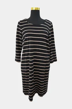 JACQUIE Black, Brown Striped Shift Dress