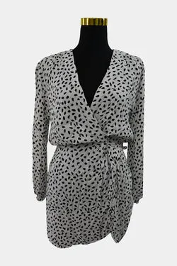 SHEIKE White Black Spotted Long Sleeve Wrap Dress
