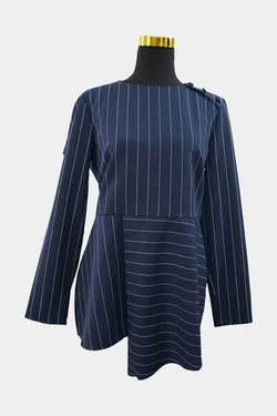 ASOS Navy White Pinstripe Long Sleeve Mini Dress