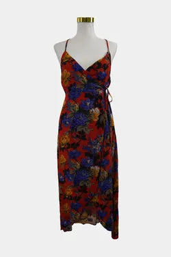 New Look Petite Red Floral Wrap Midi Dress