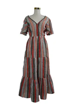 Country Road Orange, Grey, White Striped Maxi Dress