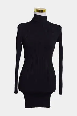 Bec + Bridge Black High Neck Long Sleeve Ribbed Knit Dress