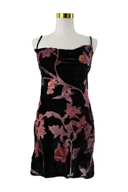 GLASSONS Black Velvet Floral Mini Dress