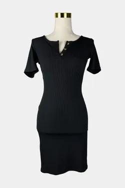 H&M Black Ribbed Knit Midi Dress
