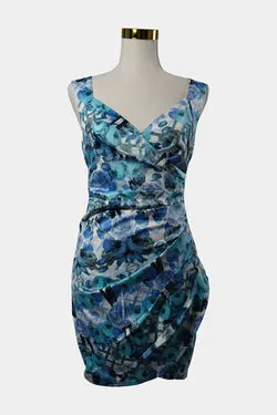 PARADISCO Blue Floral Tight Mini Dress