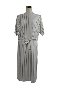 Miss Selfridge Black, White Striped Midi Dress with Belt
