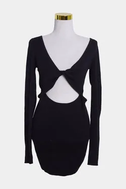 Bec + Bridge Black Twist Front Long Sleeve Knit Dress