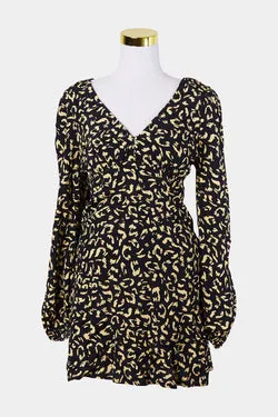 KOOKAI Black and Yellow Print Long Sleeve Dress