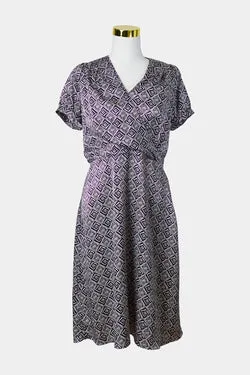 BASQUE Aubergine Print Short Sleeve Midi Dress