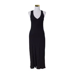 DECJUBA Black V Neck Knitted Midi Dress