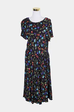 TUZZI Black and Multi Floral Print Midi Dress