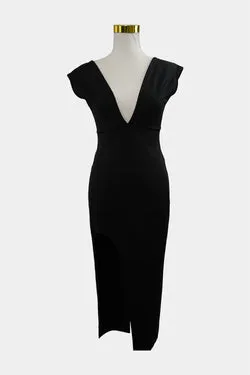 PARADISCO Black V-Neck Maxi Split Dress