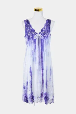 Assorted Brands Purple and White Lace Detai Tie Dye Slip Dress
