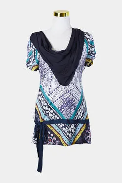 DESIGUAL Navy and White Drape Feature Mini Dress