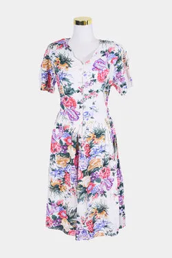 ASHANTI White and Multi Button Down Midi Dress