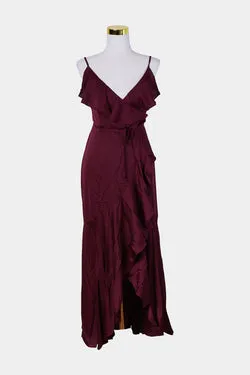 Shona Joy Burgundy Bias Frill Wrap Maxi Dress