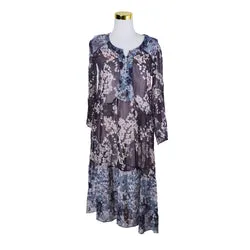 WITCHERY Burgundy, Blue and White Sheer Long Sleeve Smock Dress