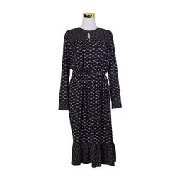 People Tree Black and White Spot Key Hole Long Sleeve Midi Dress