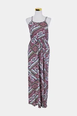 Jean Pascale Red Paisely Print Midi Dress