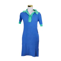 ALESSANDRA Blue Green and White Knit Short Sleeve Midi Dress