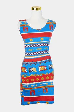 Baci Da Londra Red and Blue Sleeveless Dress