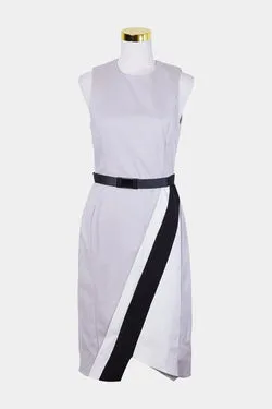 PORTMANS White, Dusty Mauve and Black Belted Dress