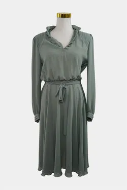 NICOLE Green Long Sleeve Sheer Midi Dress