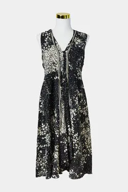 Brown Sugar Black Print Silk Sleeveless Midi Dress