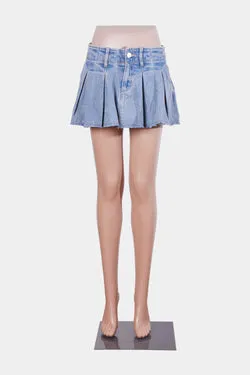 Abrand Jeans Blue Pleated Denim Mini Skirt