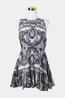 ZIMMERMANN Black and White Racer Back Frill Mini Dress