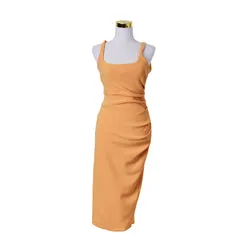 Bec + Bridge Golden Yellow Midi Side Ruche Dress