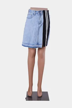 REMEMBER Blue Denim Stripe Detail Denim Skirt