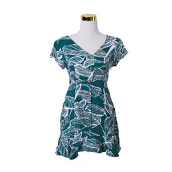 Alive Girl Green and White Print Tie back Summer Dress