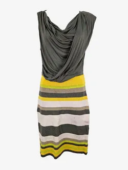 Karen Millen Cowl Neck Yellow Stripe Dress Size S