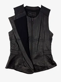 BCBGMAXAZRIA Zip Up Fold Out Leather Vest Size XS