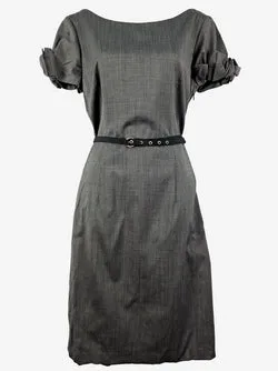 Moschino Grey Wool Boat Neck Bow Sleeve Midi Dress Size L