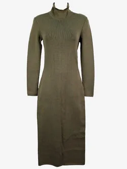 Aje Turtleneck Khaki Knit Maxi Dress Size S