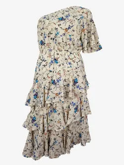 Pink Diamond Cream Ditsy Floral One Shoulder Maxi Dress Size M