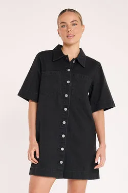 Grace Denim Dress - Black