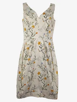 Cue Cream Flower Plunge Neck Mini Dress Size 6